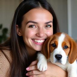 Cliente Sophie avec son chiot Beagle adopté