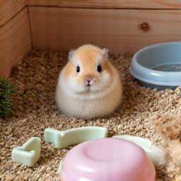 Lapins et hamsters dans habitat confortable
